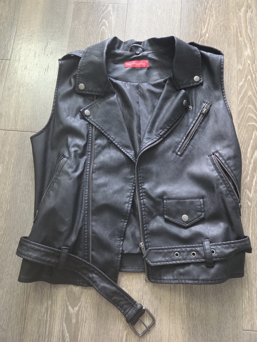 Saks Fifth Ave Womans Black Faux Leather Moto Vest M/L